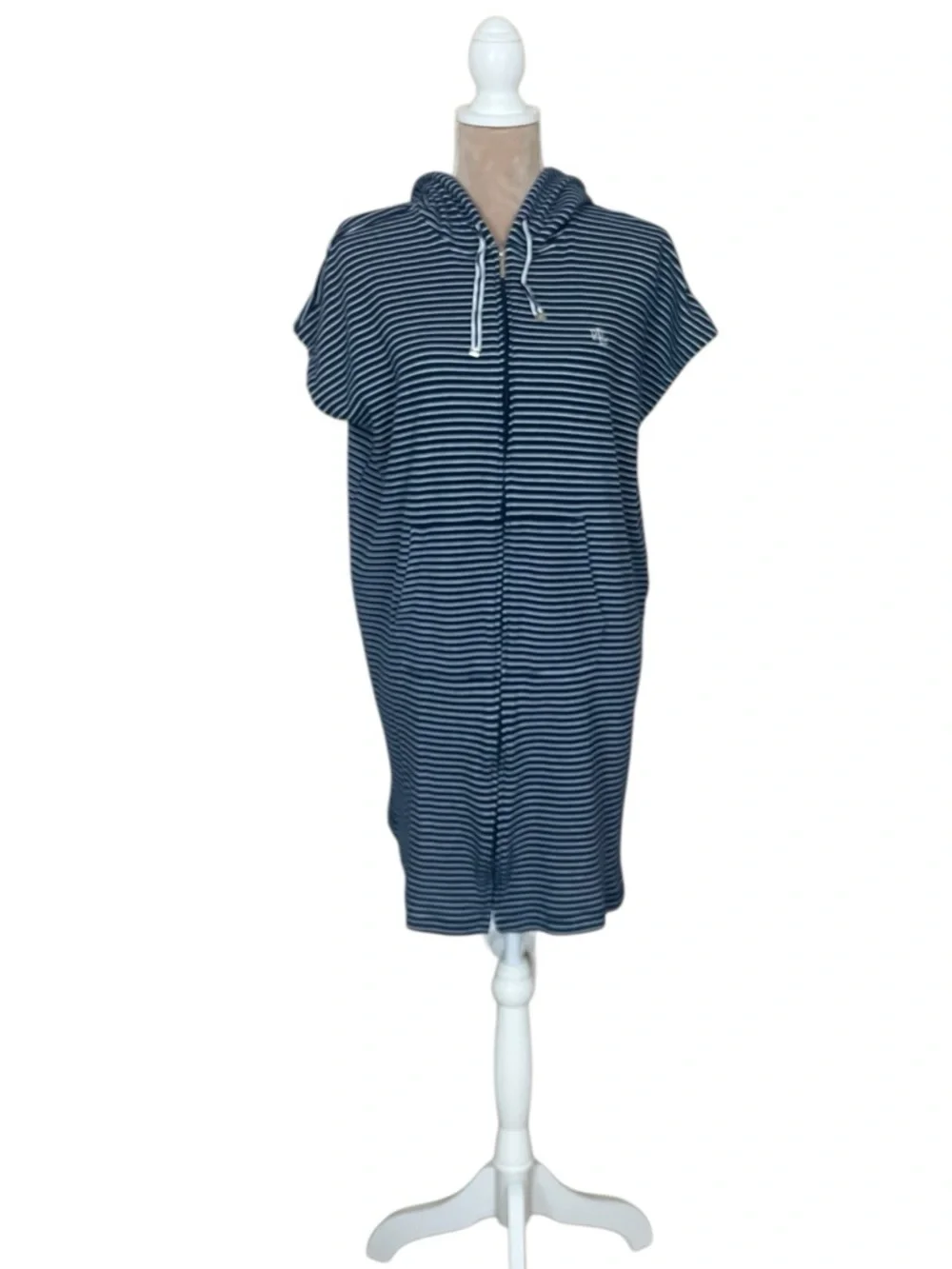 Lauren Ralph Lauren Navy and White Striped Hooded Zip Swim Cover-Up (J)